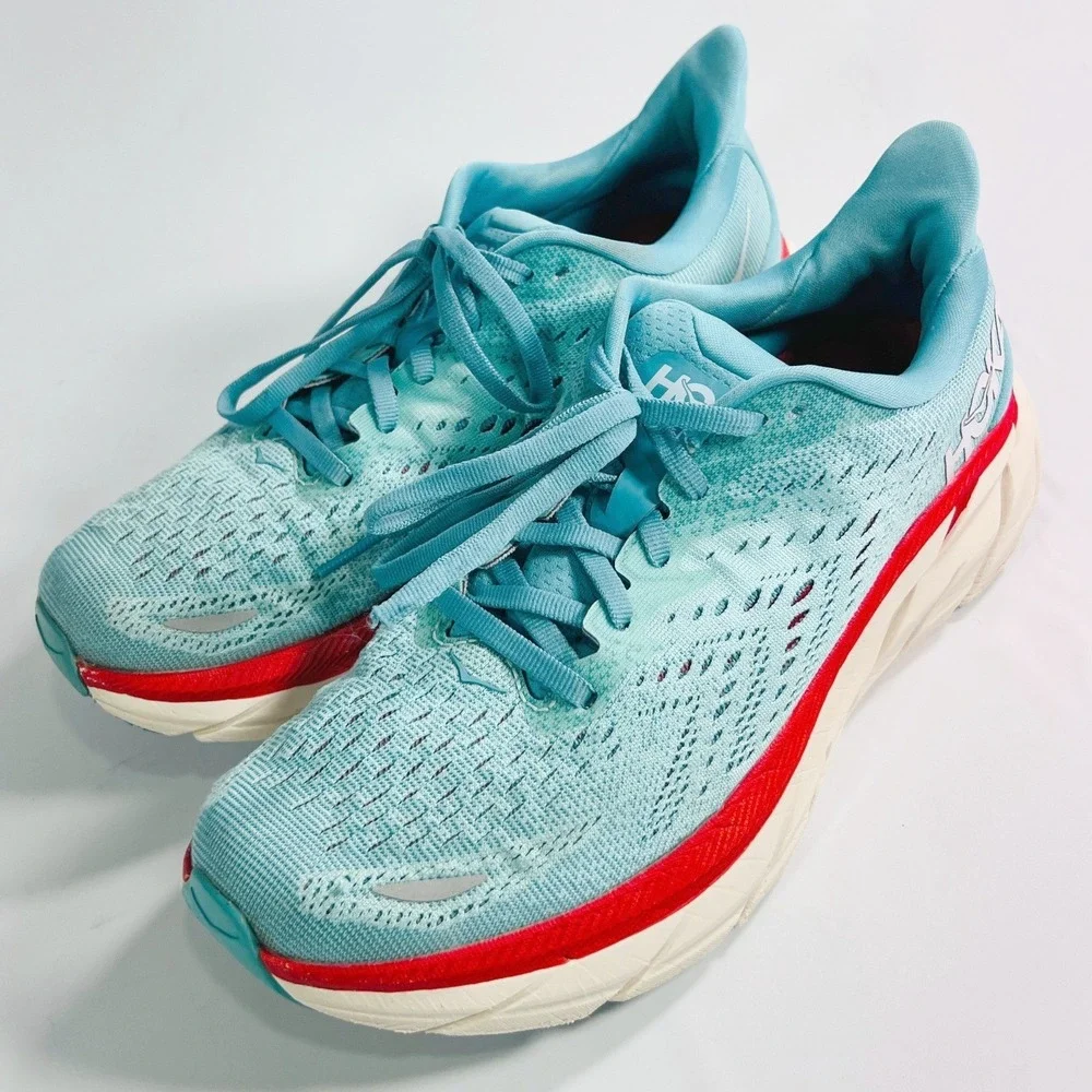 Hoka Women's Clifton 8 Aquarelle Eggshell Blue Running Shoes 1119394-AEBL Sz 7.5